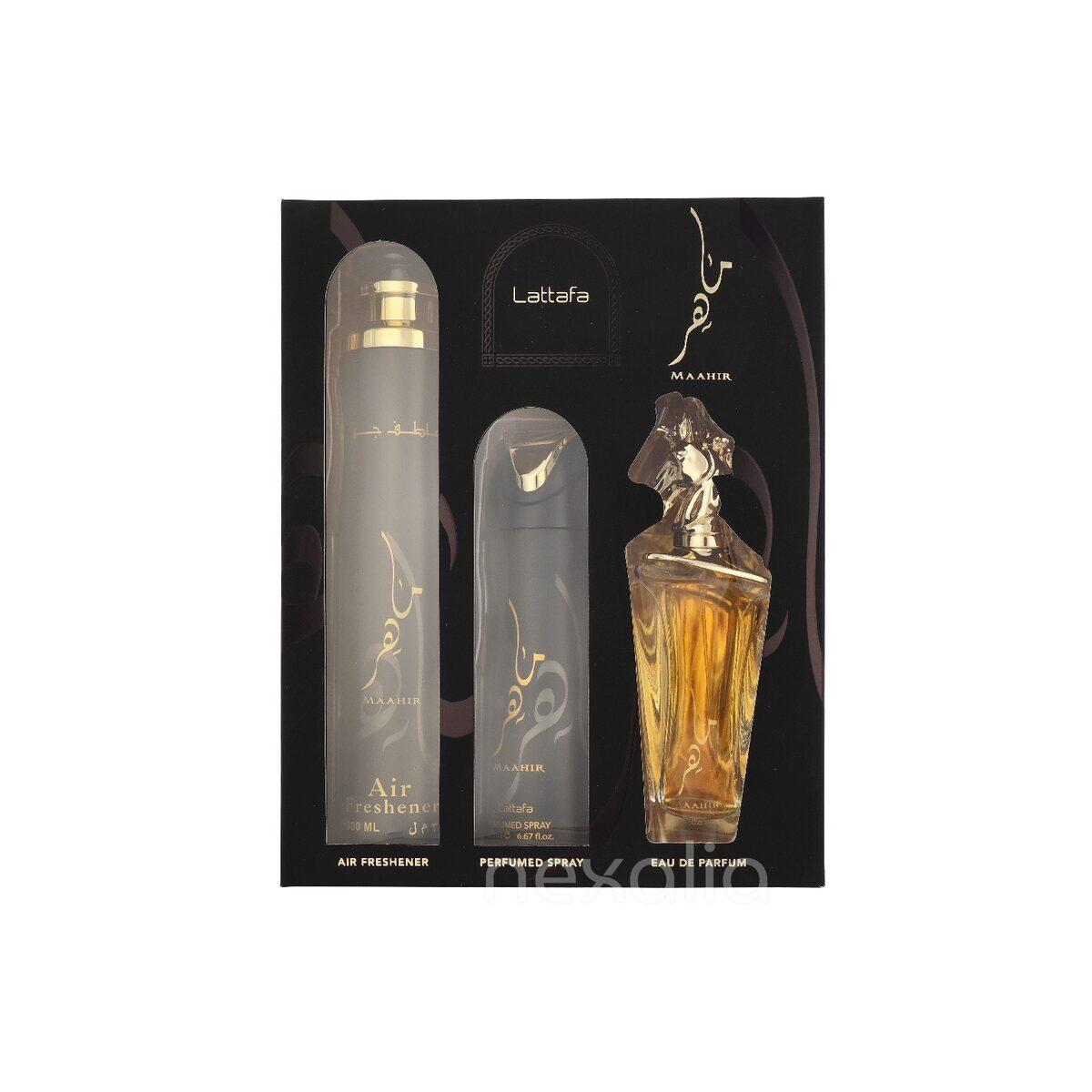 Lattafa Maahir Giftset Edp Spray 100ml/Deo Spray 200ml/Air Freshener 300ml 600 ml